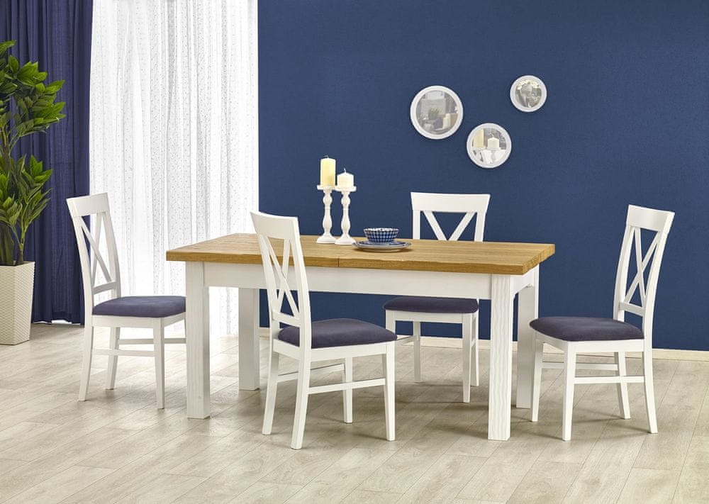 Halmar Rustikálny rozkladací jedálenský stôl Leonardo - biela / dub medový